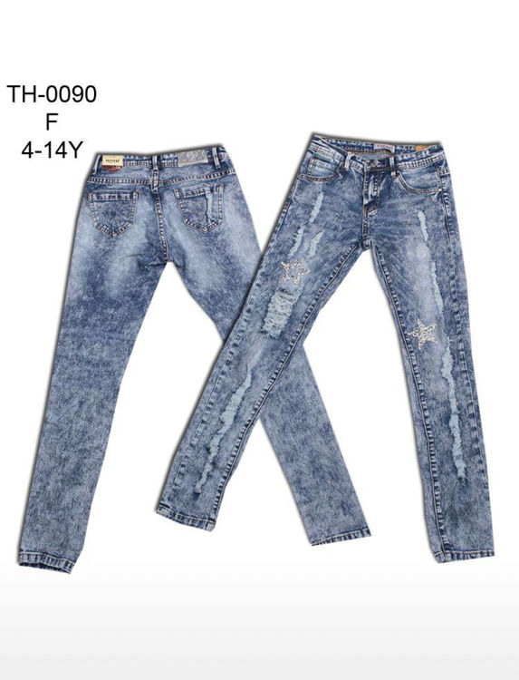 Picture of TH0090 GIRLS DENIM JEANS WITH SILVER STAR BOTH SIDES